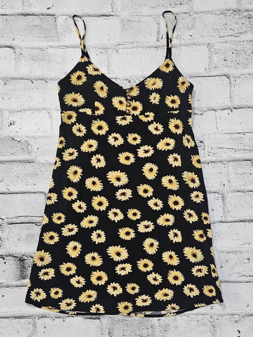 Urban Outfitters Sunflower Print Mini Dress XS Black Floral Slip - Picture 4 of 12